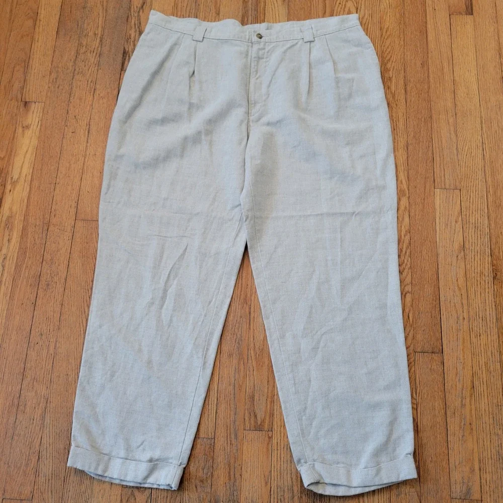 Savane 42x30 Pleated Linen Trousers Tan Cuffed‎ High Rise Summer Breathable